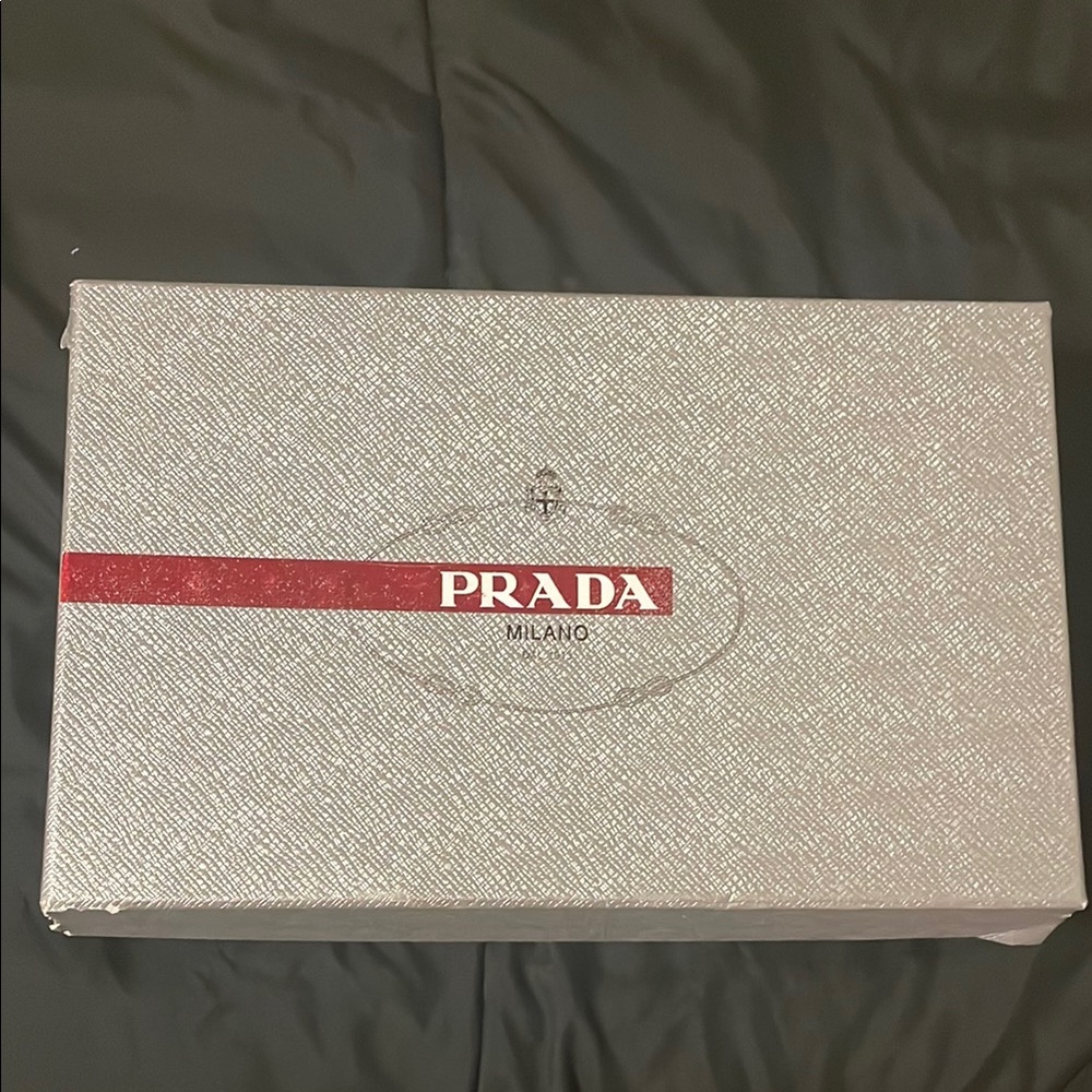 Prada Silver Box with Red Detail Includes Shoes